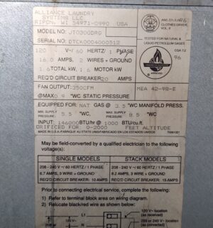j61- American Dryer Corp 333D ADC Stack Dryer. No Panel or Coin Slot Keys. Out of Order Sign. - Image 7