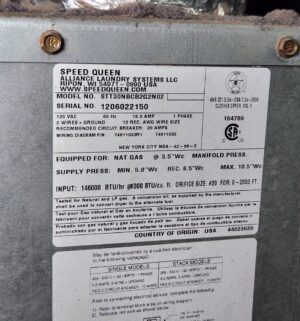j69- Speed Queen STT3ON Stack Dryer. No Panel or Coin Slot Keys. - Image 9