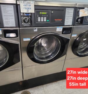 j78- Speed Queen Commercial Front Load Washer. No Panel or Coin Slot Keys. Out of Order Sign - Image 1