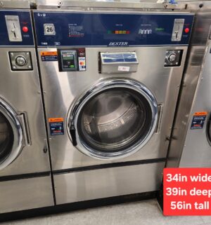 j85- Dexter Commercial Washer. T-900. 6 Load. No Panel or Coin Slot Keys. Top Panel Open Out of Order Sign - Image 1