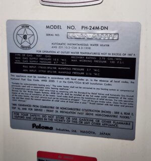 j99- Paloma Gas Water Heater Model PH-24AM-DN. Buyer to Carefully Remove & Disconnect. - Image 2