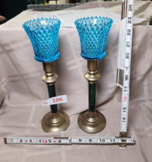 L106- Blue Glass Candle Stands - Image 1