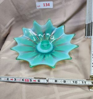 L134- Fostoria Heirloom Candle Holder Opalescent Green - Image 1