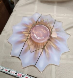 L136- Fostoria Pink Opalescent Flora Candle Holder in the "Heirloom" pattern - Image 2