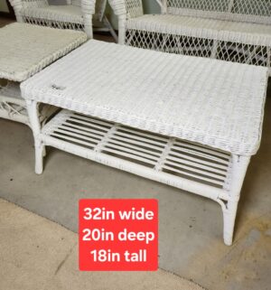 m44- Wicker Patio Set. Bench, 2 Chairs, 2 Tables. Great Shape - Image 5