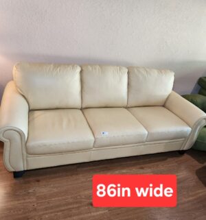 m81- Meadowridge Leather Sofa. Lemon Color. Great Shape - Image 1