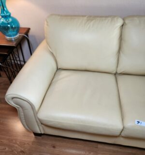 m81- Meadowridge Leather Sofa. Lemon Color. Great Shape - Image 2