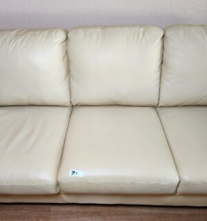 m81- Meadowridge Leather Sofa. Lemon Color. Great Shape - Image 3