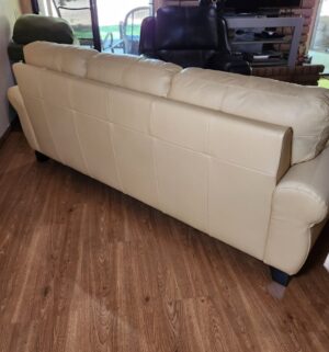 m81- Meadowridge Leather Sofa. Lemon Color. Great Shape - Image 6