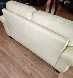m96- Meadowridge Leather Loveseat. Lemon Color. Very faint signs of wear seen - Image 6
