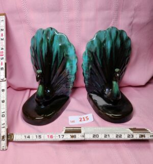 o215- Blue Mountain Pottery Peacock Bookends