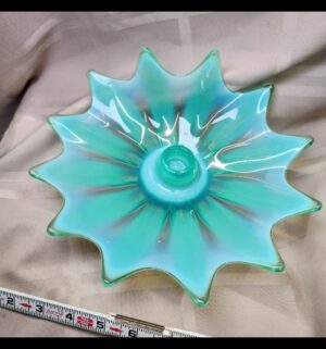 L134- Fostoria Heirloom Candle Holder Opalescent Green - Image 3
