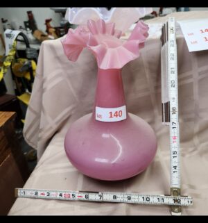 L140- Antique European Pink Glass Ruffled Vase - Image 1