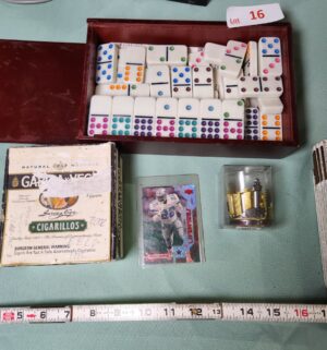 v16- Dominoes, Cigar Box, Emmitt Smith, Shot Glass