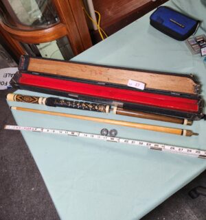 v27- Vintage Pool Cue w/ Leather Grip