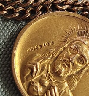 v88- Sacred Heart of Jesus Medallion 10k gold SF marked. 12k gold filled chain - Image 4