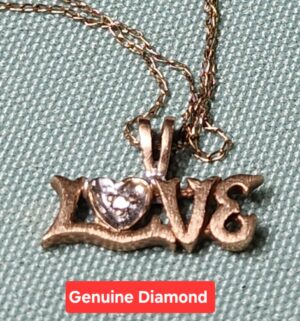 v89- Love Necklace 14k gold, Genuine Diamond.