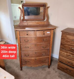 w4- Antique Tiger Oak Highboy Dresser. Original Antique