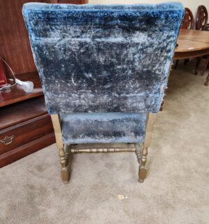 w43- antique Jacobean Style Sky Blue Velvet Arm Chair - Image 6