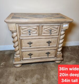 w69- Marble Top 3 Drawer Dresser. Needs to be deordorized