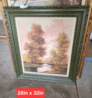 w89- River w/ trees original oil. Signed