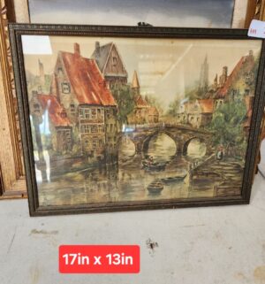 w104- Print of a bridge and canal scene in Bruges, Belgium