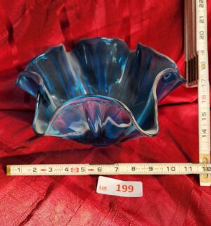 w199- vintage blue glass vase. Looks much better in person, very vibrant