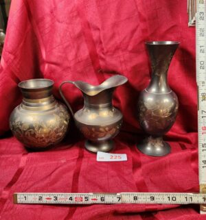 w225- 3 Vintage Brass Etched Vases