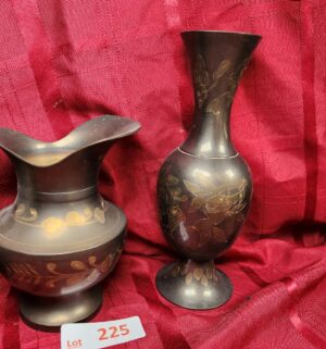w225- 3 Vintage Brass Etched Vases - Image 3