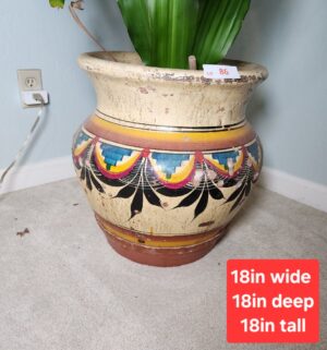 x86- Vintage hand painted terracotta planter w/ live plant