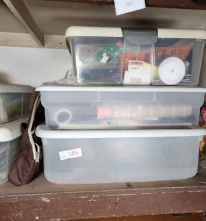x185- totes with gift bags, misc craft supplies