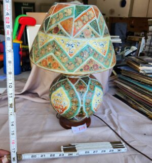 x279- hand painted camel skin lamp. Damaged top