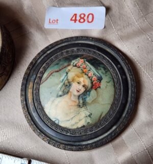 x480- French Victorian 1920s tin box w/ spinner - Image 3