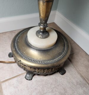 x535- Art Deco brass torchiere floor lamp with a milk glass shade - Image 3