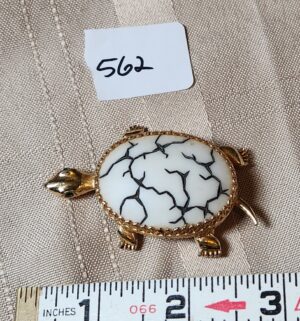 x562- Vintage Kramer Turtle Brooch w/ green stones