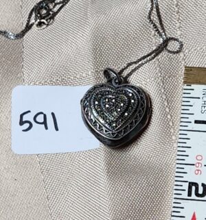 x591- sterling silver marcasite heart locket pendant