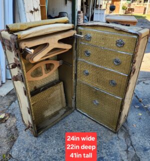 y118- antique luxury wardrobe steamer trunk. Very heavy signs of wear - Image 1