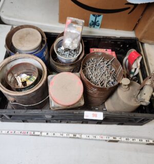 y98- Torch, Nails, misc hardware. Black crate not included - Image 1