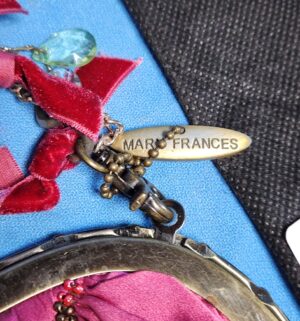 y275- Mary Frances beaded purse with pink satin and red ribbon details. - Image 3