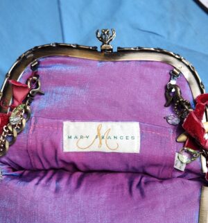 y275- Mary Frances beaded purse with pink satin and red ribbon details. - Image 5