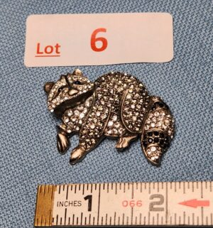 z6- vintage Swarovski crystal raccoon brooch with black enamel