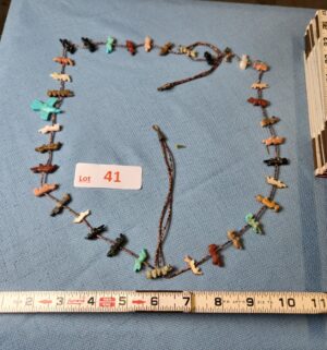 z41- Vintage Native American Zuni Fetish Necklace Turquoise Thunderbird multi animals