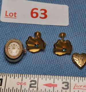 z63- vintage earrings, heart pendant, sheffield watch
