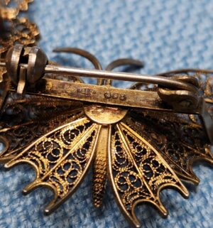 z87- 1940s vintage Italian gold-plated .800 silver filigree butterfly brooch set - Image 5