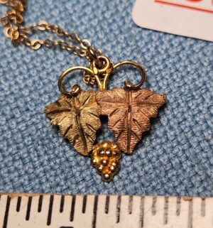 z103- 10k & 12k Rose GoldBlack Hills Gold grape leaves pendant & 10k Chain