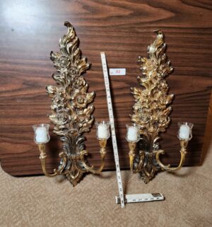 a82- Hollywood Regency Syroco Double Candle Wall Sconces