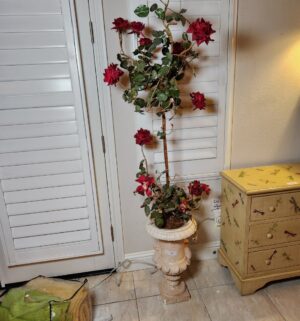 a93- Ceramic Vase w/ Fake Rose Bush