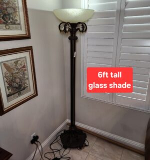 a106- Glass Shade Torchiere Lamp