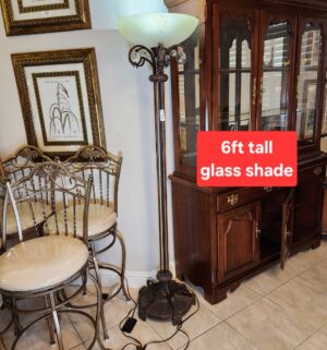 a119- Glass Shade Torchiere Lamp