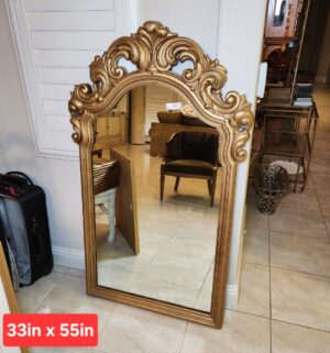 a137- vintage gold ornate baroque arched wall mirror with a decorative frame